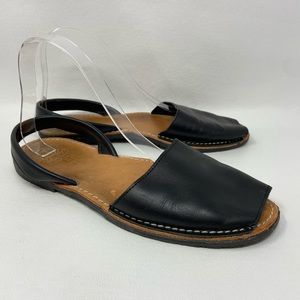 Avarca Menorquina Black leather sling back  peep toe sandal shoes, Women’s 41/10